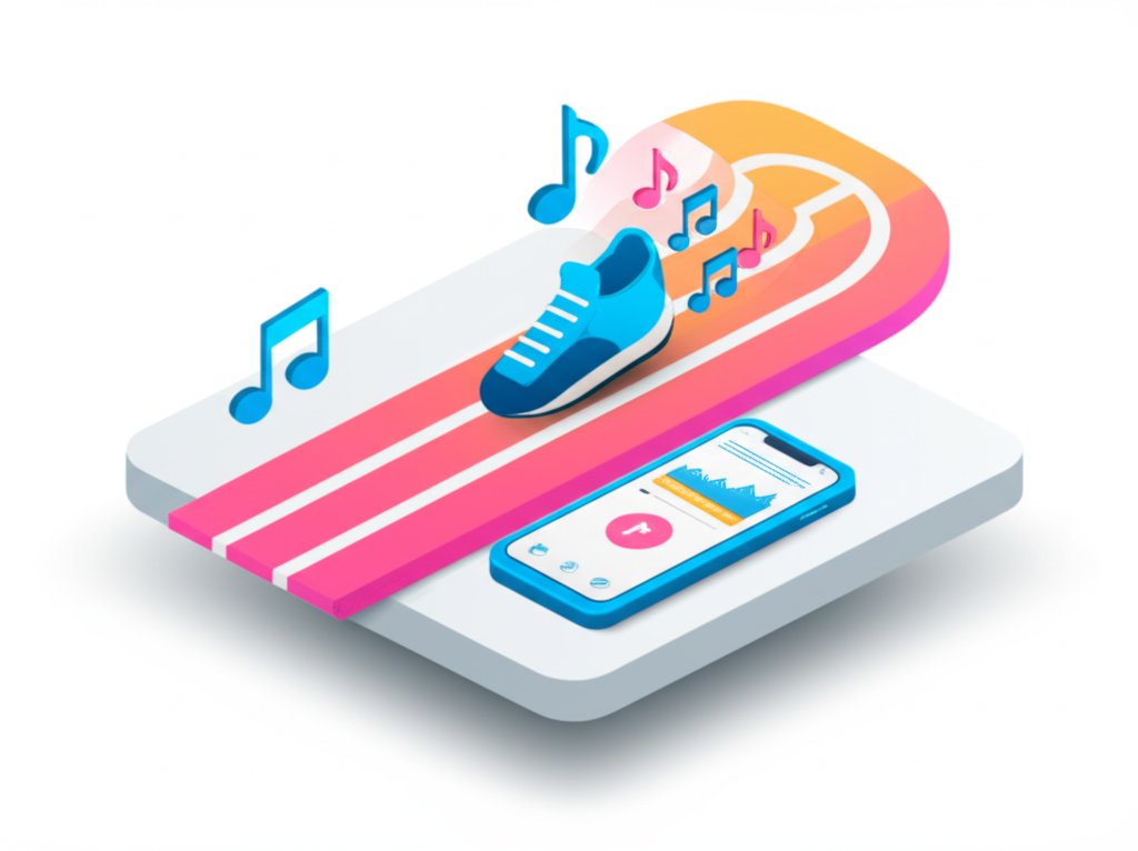 Running music playlist with headphones for powerful beats to keep you moving.